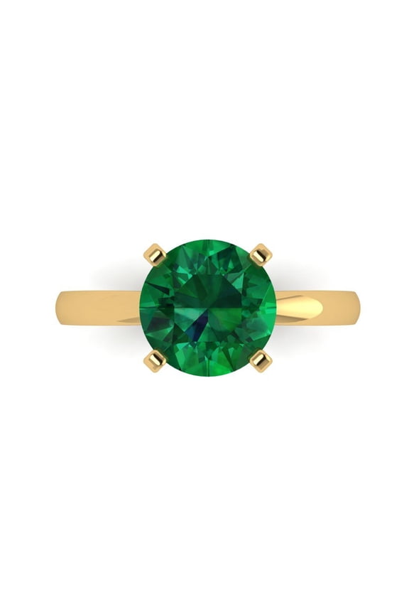 3ct Round Cut Green Emerald 14k Yellow Gold Engraving Statement Bridal Wedding Solitaire Designer Ring Size 9