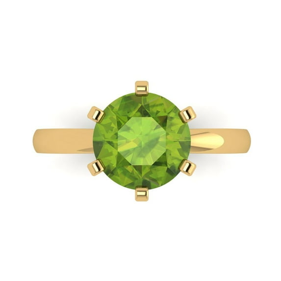 3ct Round Cut Green Natural Peridot 18k Yellow Gold Engraving Statement Bridal Wedding Solitaire Designer Ring Size 8.5