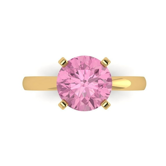 3ct Round Cut Pink Crystal 18k Yellow Gold Engraving Statement Bridal Wedding Solitaire Designer Ring Size 5.5