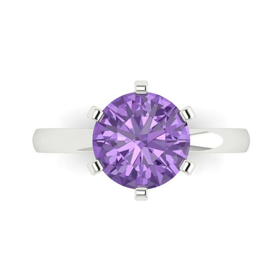 3ct Round Cut Purple Alexandrite 18k White Gold Engraving Statement Bridal Wedding Solitaire Designer Ring Size 10.5