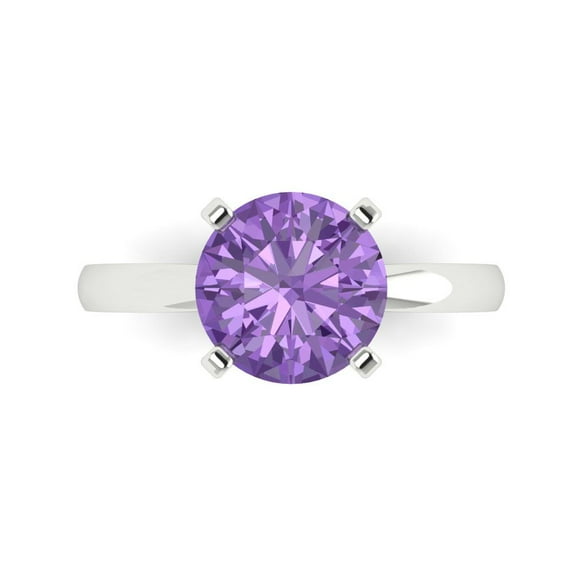 3ct Round Cut Purple Alexandrite 18k White Gold Engraving Statement Bridal Wedding Solitaire Designer Ring Size 10