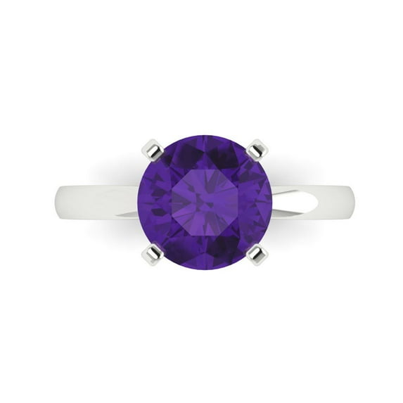 Clara Pucci 14K White Gold 3ct Amethyst Solitaire Ring for Women