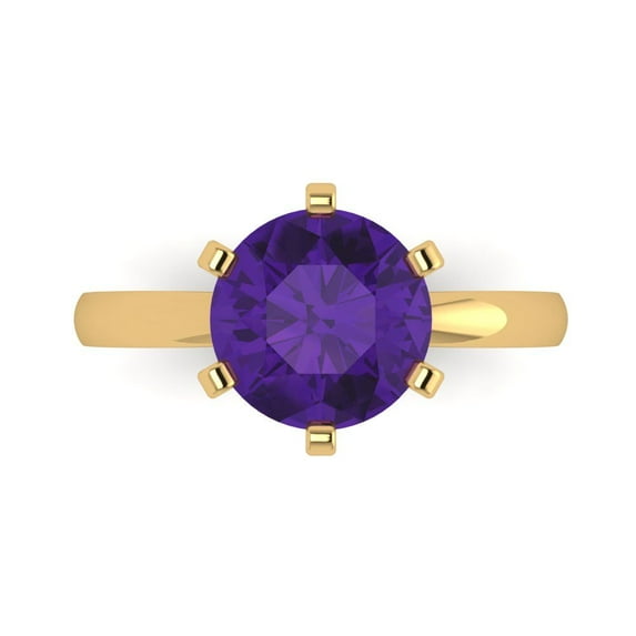 Clara Pucci 14K Yellow Gold 3ct Amethyst Solitaire Ring for Women