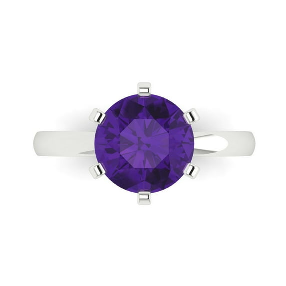 3ct Round Cut Purple Natural Amethyst 18k White Gold Engraving Statement Bridal Wedding Solitaire Designer Ring Size 8