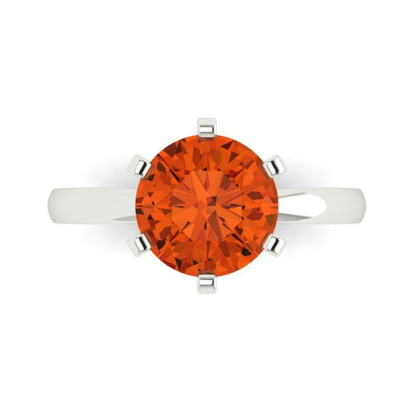 3ct Round Cut Red Crystal 14k White Gold Engraving Statement Bridal Wedding Solitaire Designer Ring Size 7.5