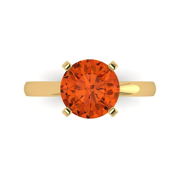3ct Round Cut Red Crystal 14k Yellow Gold Engraving Statement Bridal Wedding Solitaire Designer Ring Size 7.5