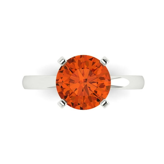 3ct Round Cut Red Crystal 18k White Gold Engraving Statement Bridal Wedding Solitaire Designer Ring Size 5