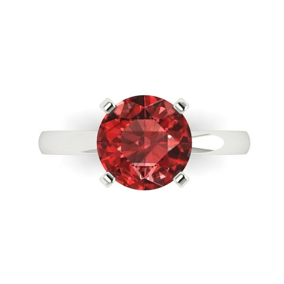 3ct Round Cut Red Natural Garnet 14k White Gold Engraving Statement Bridal Wedding Solitaire Designer Ring Size 7.5