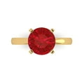 thumbnail image 1 of 3ct Round Cut Red Ruby 18k Yellow Gold Engraving Statement Bridal Wedding Solitaire Designer Ring Size 7.5, 1 of 5