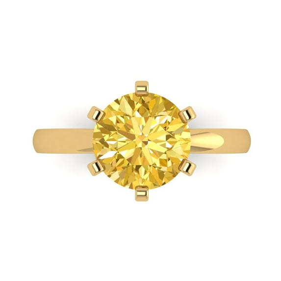 Clara Pucci 14K Yellow Gold 3ct Yellow Solitaire Ring for Women