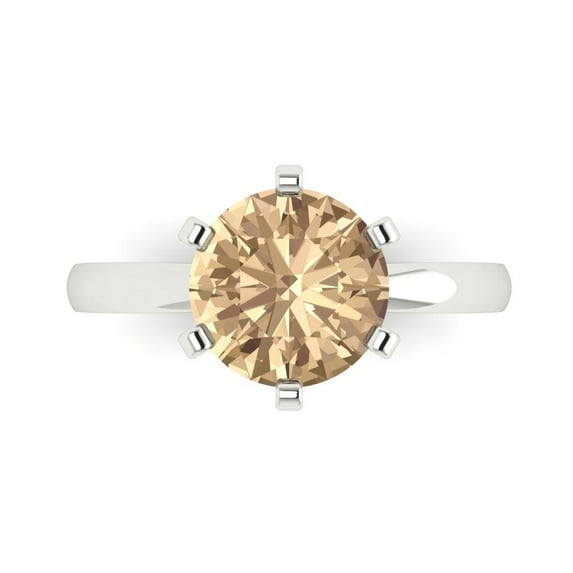 3ct Round Cut Yellow Moissanite 18k White Gold Engraving Statement Bridal Wedding Solitaire Designer Ring Size 5