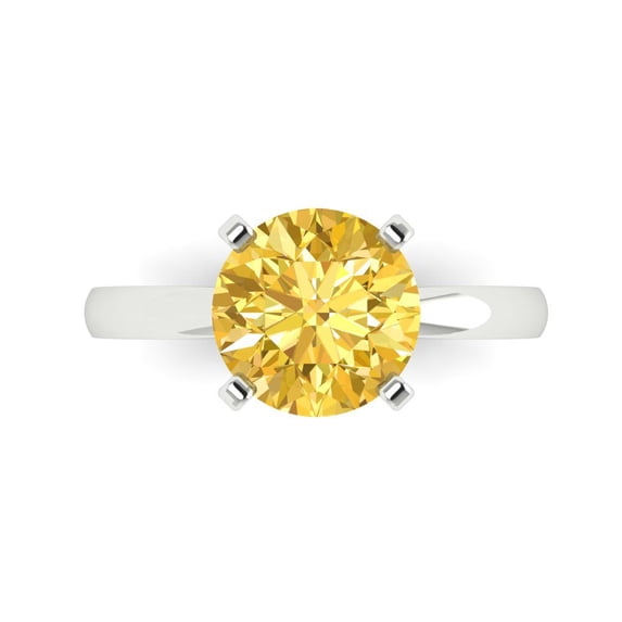 Clara Pucci 14K White Gold 3ct Citrine Solitaire Ring for Women
