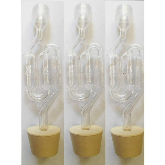 3ct. - S-Shape Airlock with #6.5 Stopper - Set of 3 (Bubble Airlock)