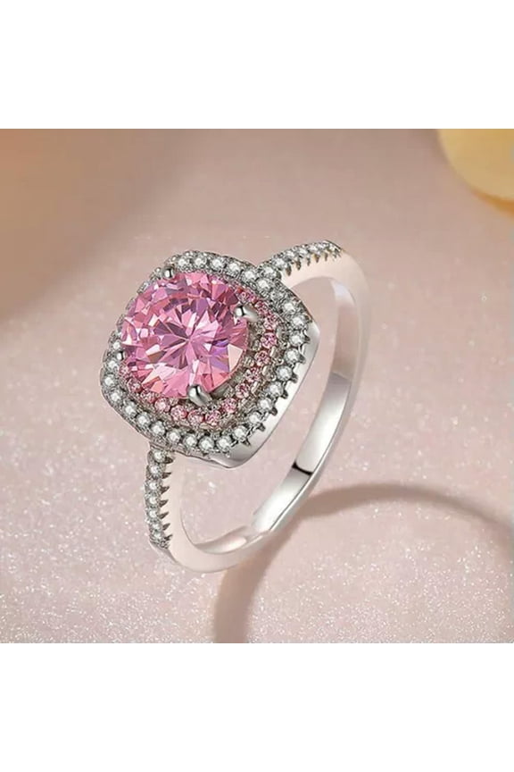 3ct Square Cut Pink/White AAA CZ Womens 925 Silver Engagement Party Ring Sz 5-10