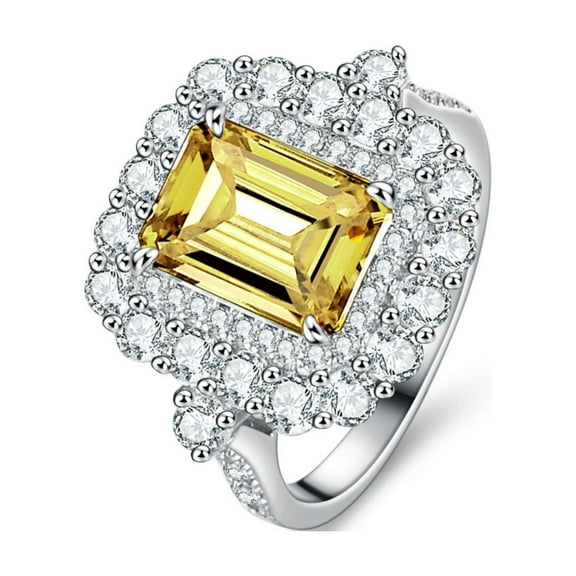 3ct White/Yellow Moissanite Rings for Women Emerald Cut D Color VVS1 Clarity S925 Sterling Silver Diamond Rings Women Moissanite Wedding Bands with Certificate