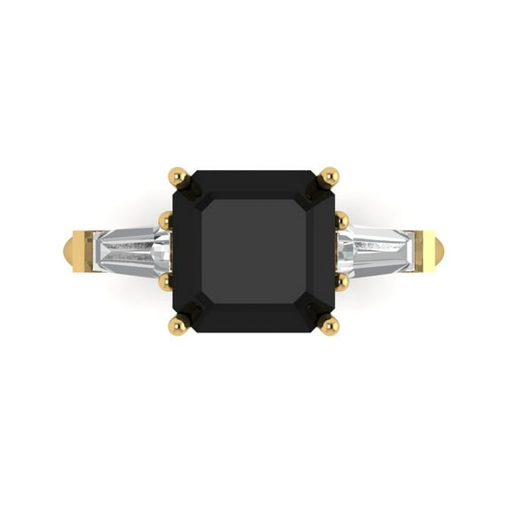 3ct asscher cut black natural onyx 18k yellow gold engraving statement bridal wedding three-stone Designer Ring size 7