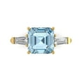 thumbnail image 1 of 3ct asscher cut blue Crystal 18k yellow gold engraving statement Bridal Wedding three-stone Designer Ring size 10, 1 of 5