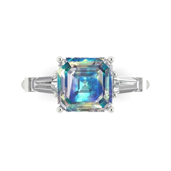 Clara Pucci 14K White Gold 3ct BlueMoissanite Three-Stone Ring for Women