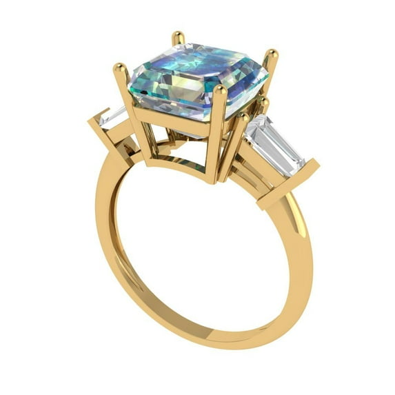 3ct asscher cut blue moissanite 14k yellow gold 3 stone Bridal Wedding Engagement Promise Anniversary Ring for Women size 10.75