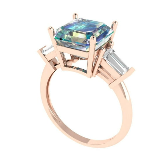 3ct asscher cut blue moissanite 18k rose gold 3 stone Bridal Wedding Engagement Promise Anniversary Ring for Women size 10.25