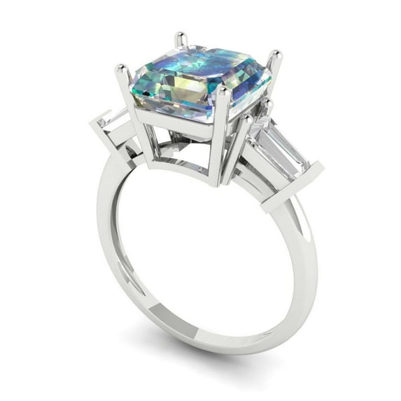 3ct asscher cut blue moissanite 18k white gold 3 stone Bridal Wedding Engagement Promise Anniversary Ring for Women size 3