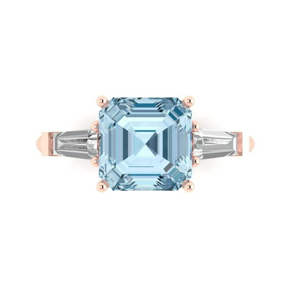 Clara Pucci 14K Rose Gold 3ct Aquamarine Three-Stone Ring for Women