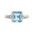 thumbnail image 1 of 3ct asscher cut blue natural aquamarine 18k pink rose gold engraving statement Bridal Wedding three-stone Designer Ring size 9, 1 of 5