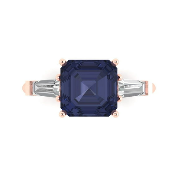 Clara Pucci 14K Rose Gold 3ct BlueSapphire Three-Stone Ring for Women
