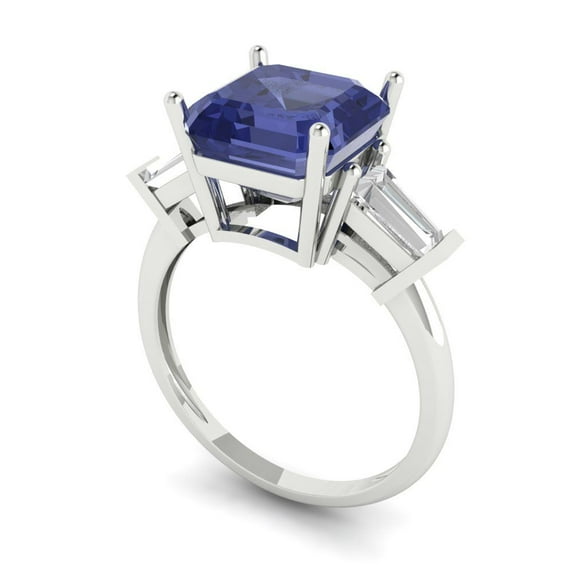 3ct asscher cut blue tanzanite 18k white gold 3 stone Bridal Wedding Engagement Promise Anniversary Ring for Women size 9.75