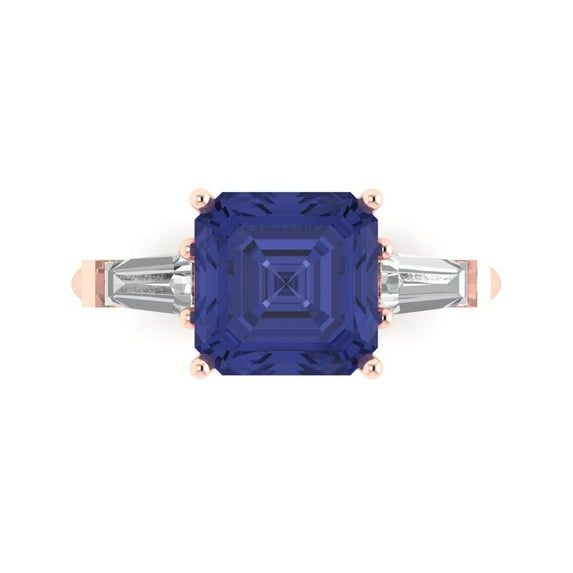 Clara Pucci 14K Rose Gold Solid Gold Tanzanite Three-Stone Anniversary Ring for Women - 3 cttw Asscher Cut