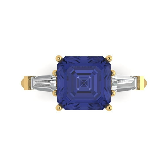 Clara Pucci 14K Yellow Gold Solid Gold Tanzanite Three-Stone Anniversary Ring for Women - 3 cttw Asscher Cut