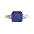 thumbnail image 1 of 3ct asscher cut blue tanzanite 18k pink rose gold engraving statement Bridal Wedding three-stone Designer Ring size 5, 1 of 5