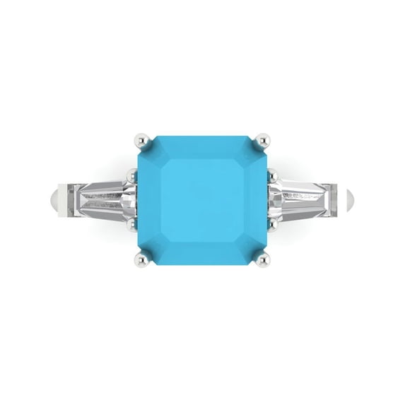 Clara Pucci 14K White Gold 3ct Turquoise Three-Stone Ring for Women