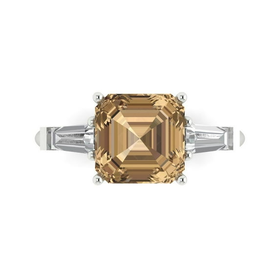 Clara Pucci 14K White Gold 3ct Champagne Three-Stone Ring for Women