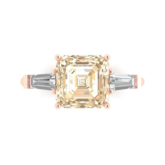 Clara Pucci 14K Rose Gold Solid Gold Morganite Three-Stone Anniversary Ring for Women - 3 cttw Asscher Cut