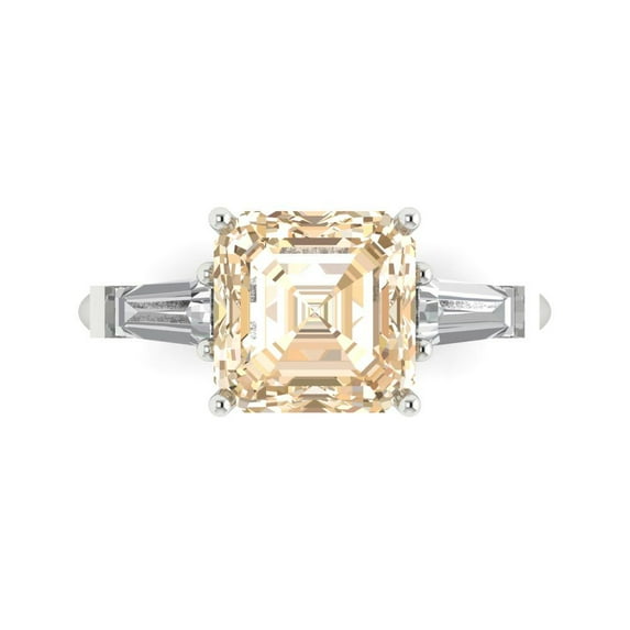 Clara Pucci 14K White Gold Solid Gold Morganite Three-Stone Anniversary Ring for Women - 3 cttw Asscher Cut