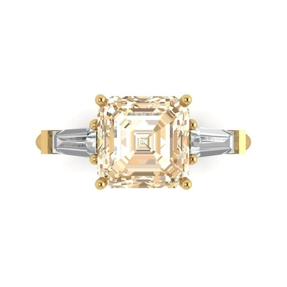 Clara Pucci 14K Yellow Gold Solid Gold Morganite Three-Stone Anniversary Ring for Women - 3 cttw Asscher Cut