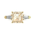 thumbnail image 1 of 3ct asscher cut brown natural morganite 18k yellow gold engraving statement Bridal Wedding three-stone Designer Ring size 9.5, 1 of 5