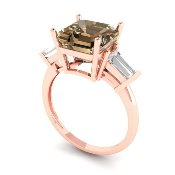 3ct asscher cut champagne Zircon 14k rose gold 3 stone Bridal Wedding Engagement Promise Anniversary Ring for Women size 7.25