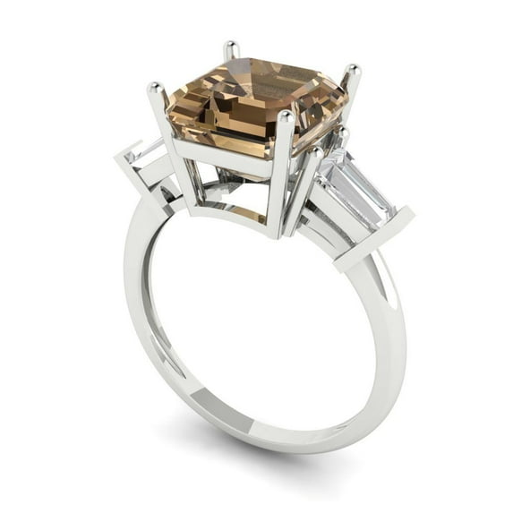 3ct asscher cut champagne Zircon 14k white gold 3 stone Bridal Wedding Engagement Promise Anniversary Ring for Women size 8.25