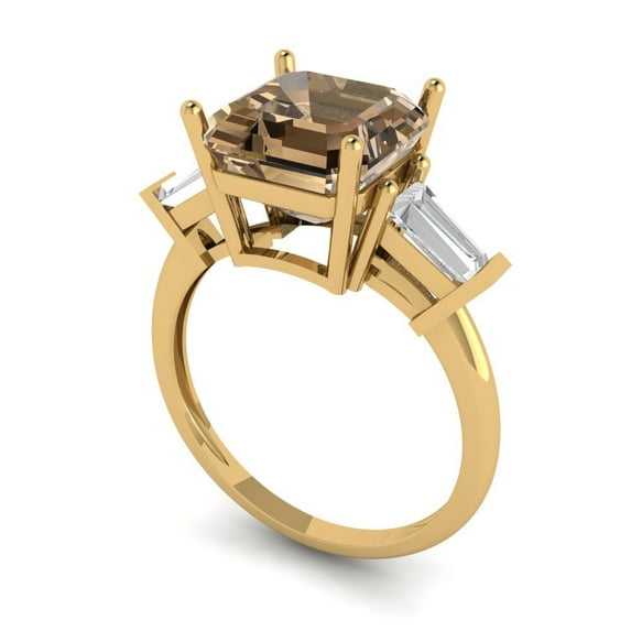3ct asscher cut champagne Zircon 14k yellow gold 3 stone Bridal Wedding Engagement Promise Anniversary Ring for Women size 10.25