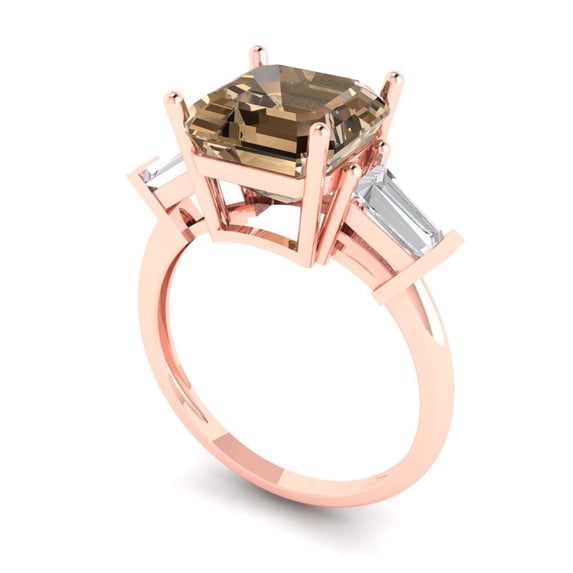 3ct asscher cut champagne Zircon 18k rose gold 3 stone Bridal Wedding Engagement Promise Anniversary Ring for Women size 4