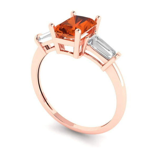 3ct asscher cut clear moissanite 18k pink rose gold engraving statement Bridal Wedding three-stone Designer Ring size 8