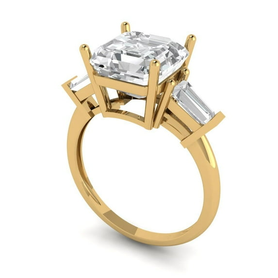 3ct asscher cut clear moissanite 18k yellow gold 3 stone Bridal Wedding Engagement Promise Anniversary Ring for Women size 4