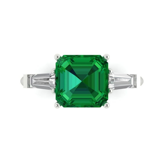 Clara Pucci 14K White Gold 3ct Emerald Three-Stone Ring for Women