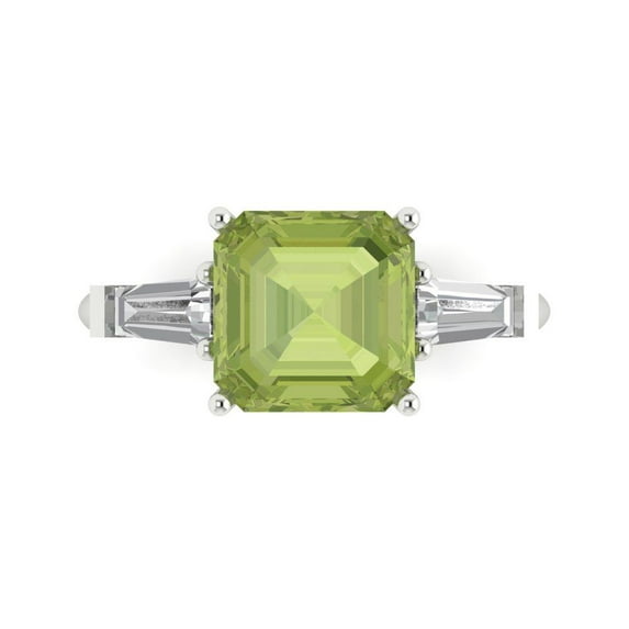 Clara Pucci 14K White Gold 3ct Peridot Three-Stone Ring for Women