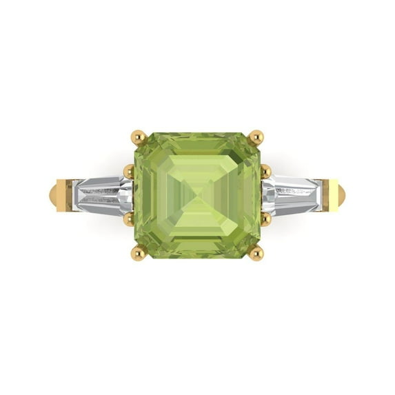 Clara Pucci 14K Yellow Gold Solid Gold Peridot Three-Stone Anniversary Ring for Women - 3 cttw Asscher Cut