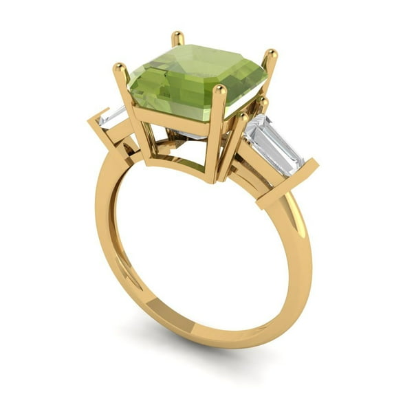 3ct asscher cut green natural peridot 18k yellow gold 3 stone Bridal Wedding Engagement Promise Anniversary Ring for Women size 5