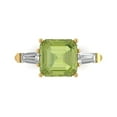 thumbnail image 1 of 3ct asscher cut green natural peridot 18k yellow gold engraving statement Bridal Wedding three-stone Designer Ring size 7, 1 of 5