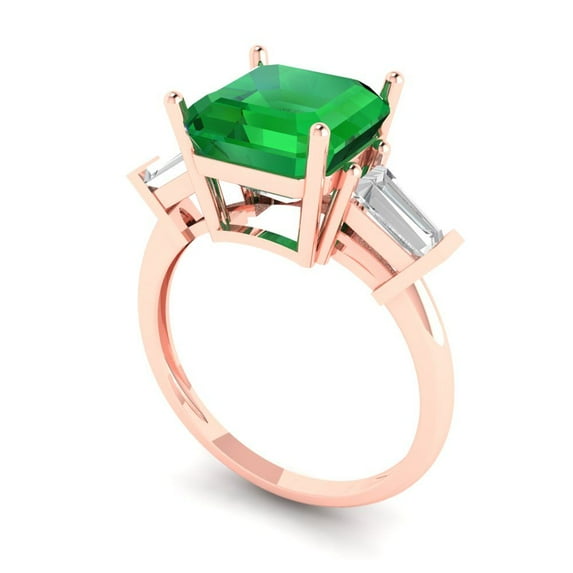 3ct asscher cut green emerald 18k rose gold 3 stone Bridal Wedding Engagement Promise Anniversary Ring for Women size 5.75